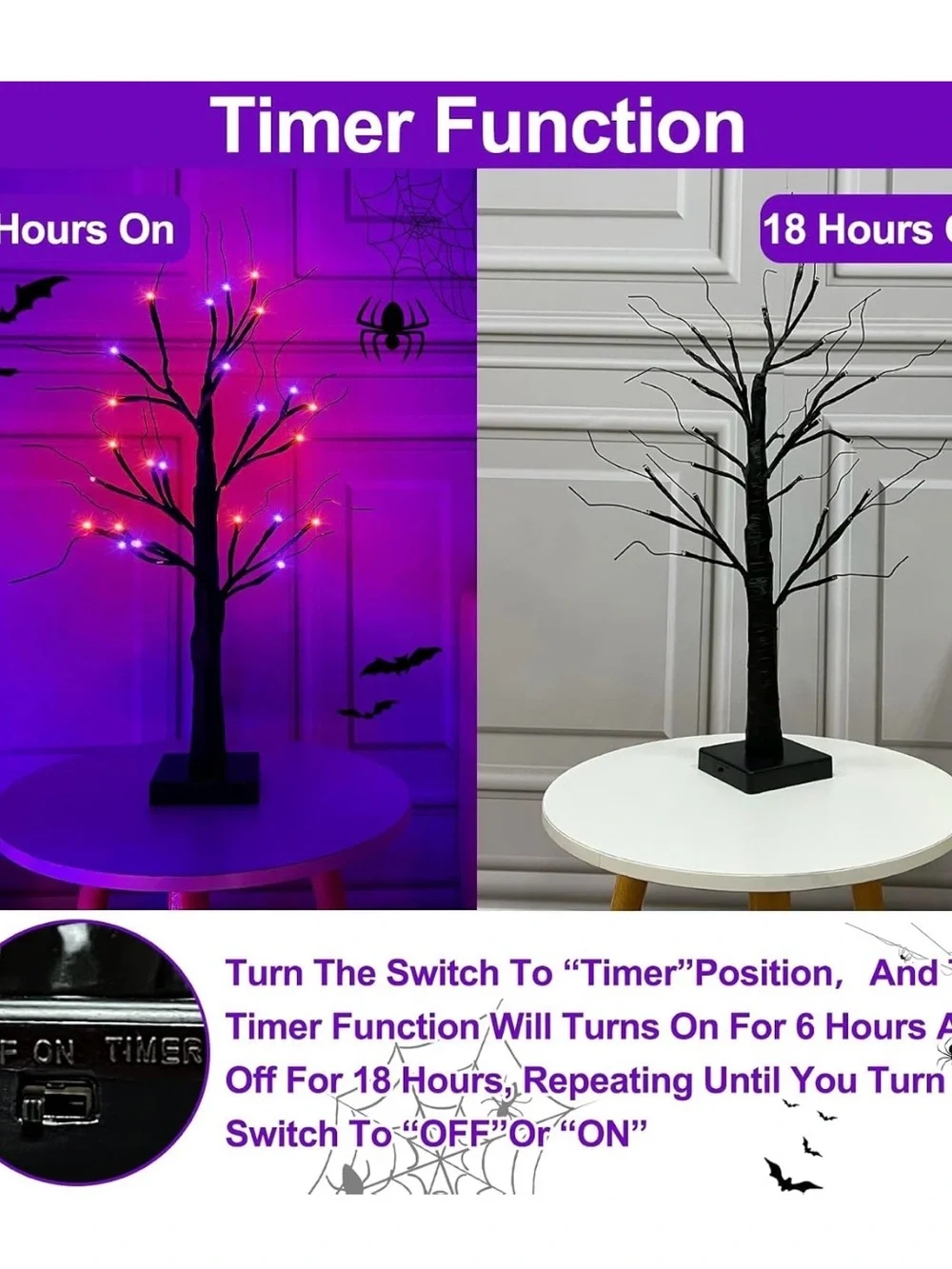 LED Decorative Light Tree Pair - Purple/Orange Accent